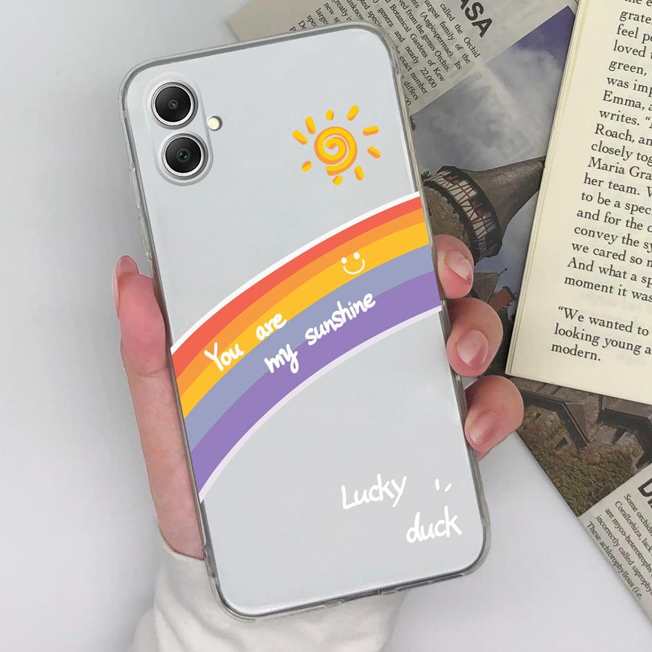 Cover For Samsung A15 A05 A35 A55 5G S23 FE S24 Plus Ultra Phone Cases Cute Bear Rainbow Clear TPU Silicone Shockproof Fashion Bumper For Galaxy Capas