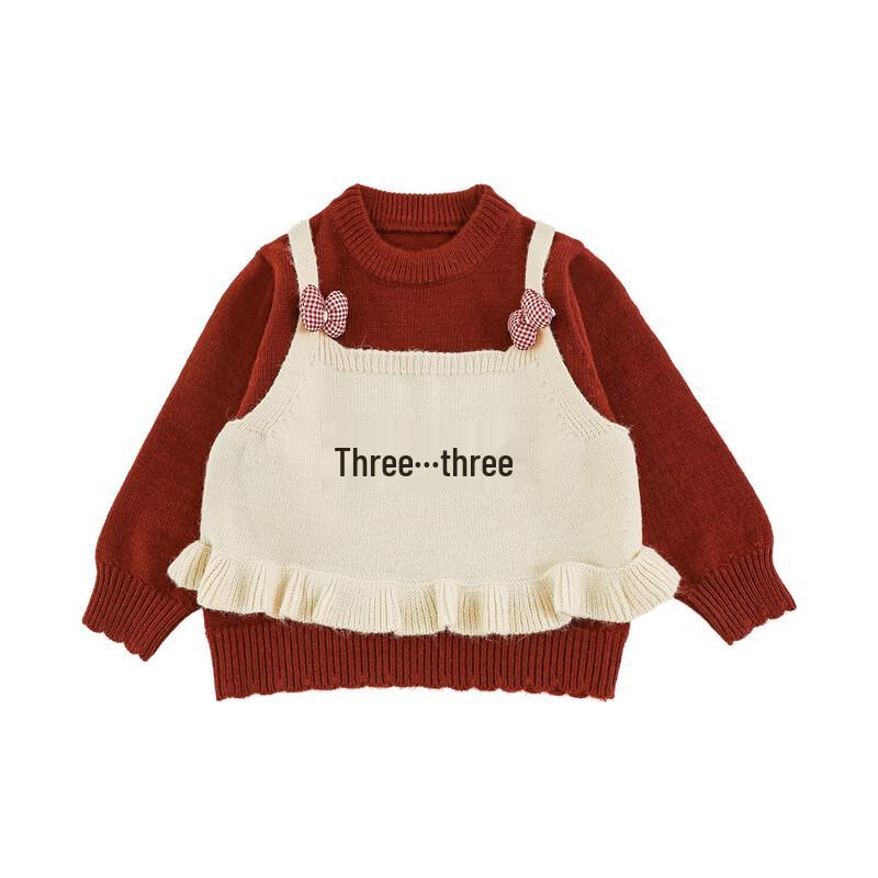 Girl s Layered Color Block Faux Two-Piece Sweater with Detachable Bow