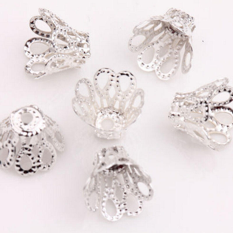 100 Pcs Filigree Flower Cup Shape Silver Loose Bead Caps for Jewelry Making KA 100 Pcs Filigree Flower Cup Shape Silver Loose Bead Caps for Jewelry Making KA
