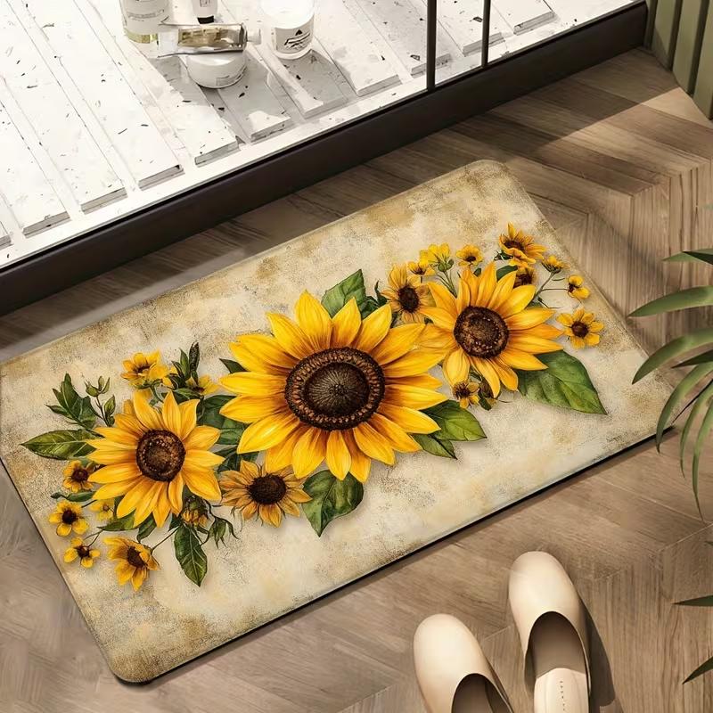 A Door Mat Featuring Nordic-Style Printed Sunflowers, Designed for Entryways for Home Corridors And Entrances Home Decor