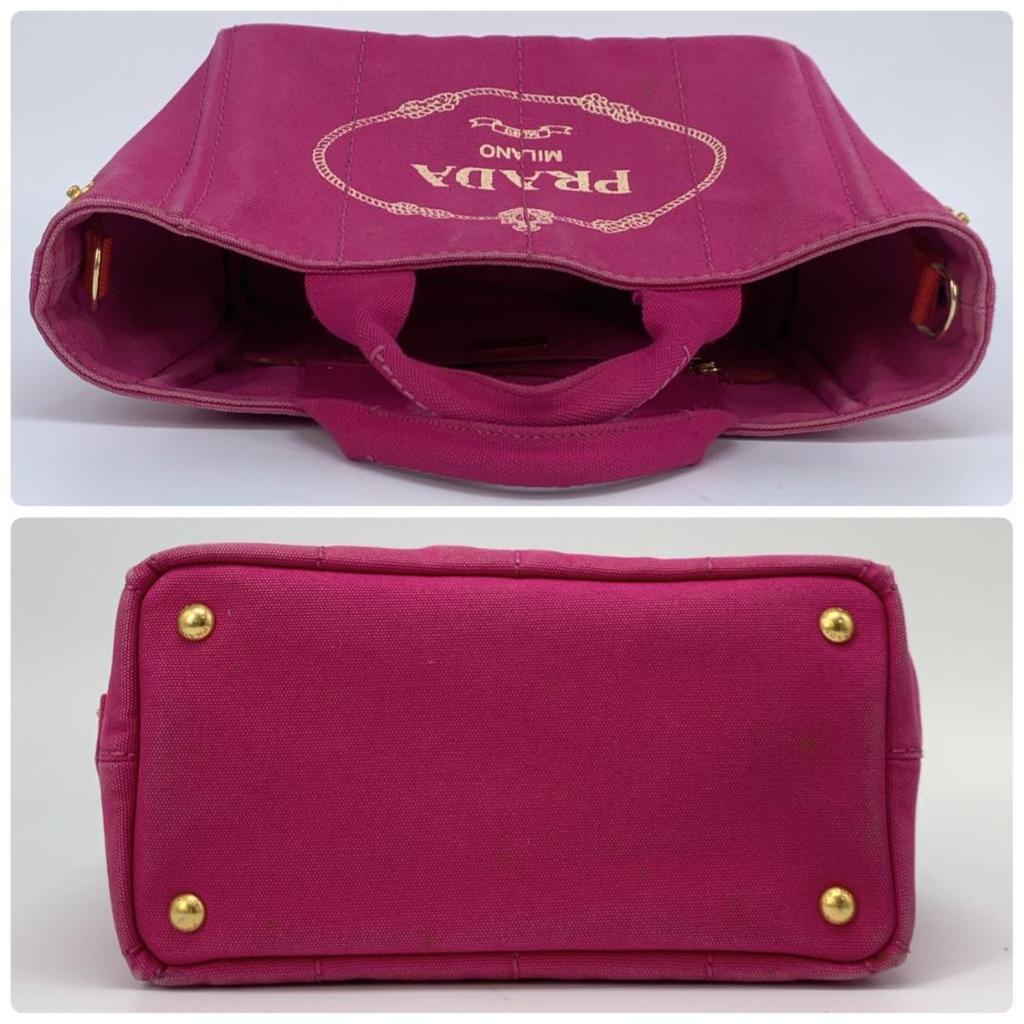 PRADA Canapa Mini Handbag Tote Shoulder Bag Canvas 2WAY Pink Logo Jacquard Women's