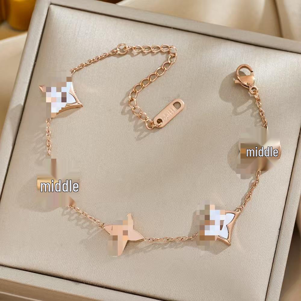 Luxe Titanium Staal Vierbladig Klaver Armband in Koreaanse Stijl met Ingelegde Diamanten voor Vrouwen - Kleurvast