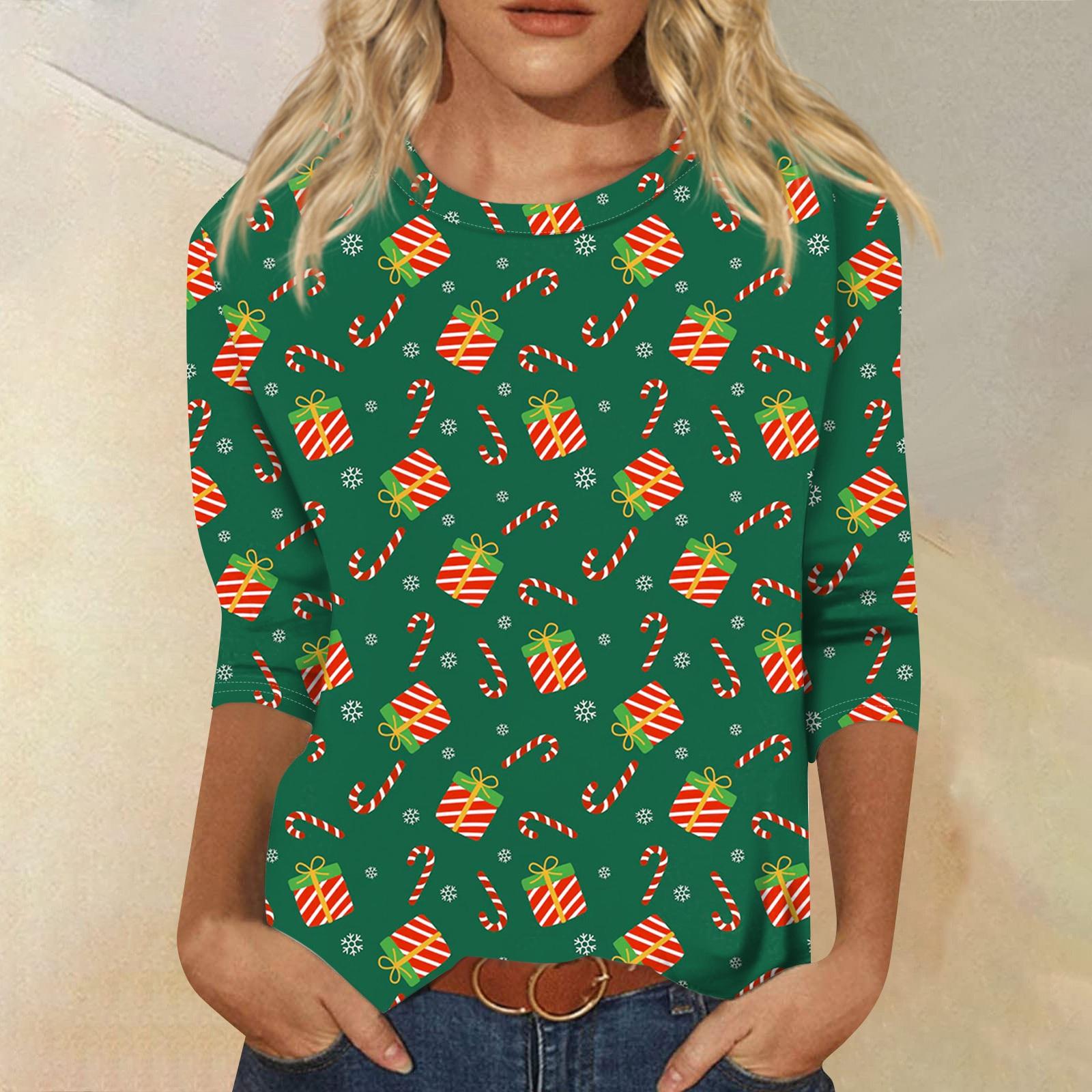 

Женская модная повседневная свободная футболка с круглым вырезом и рукавами 3/4 с принтом, женский топ XXL зелёный