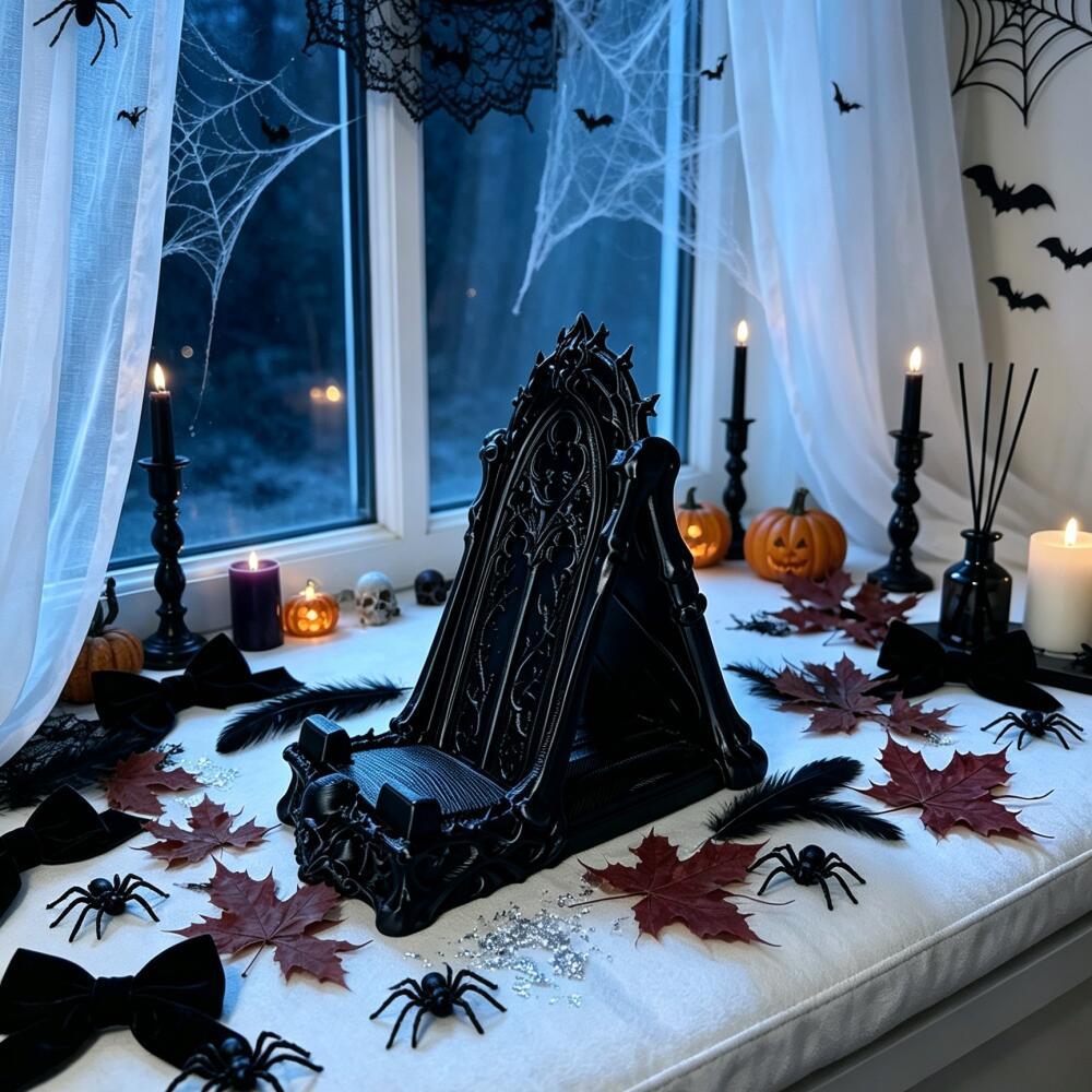 Xiaomi 3D Printed Gothic Tracery Window Phone Stand, Dark Skull Ornament for Halloween, Desktop Holder for Phone & Tablet
