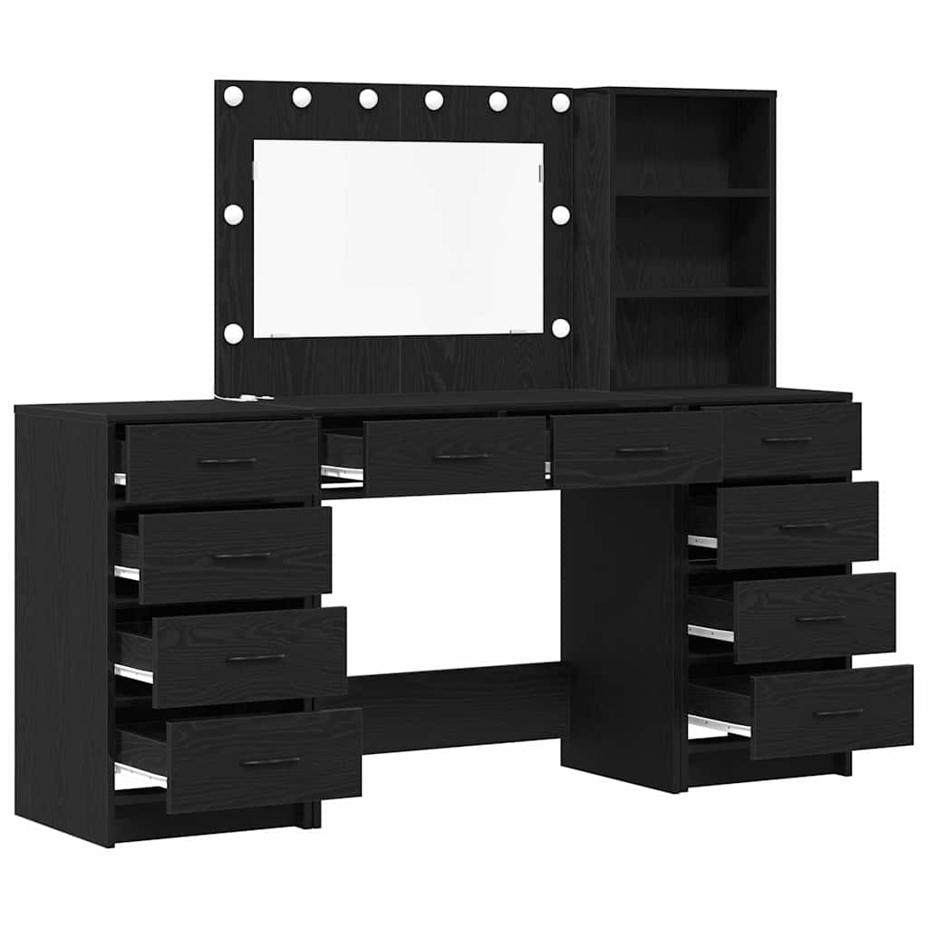 Makeup Table with Shelf 3 pcs Black Oak Effect Particleboard
