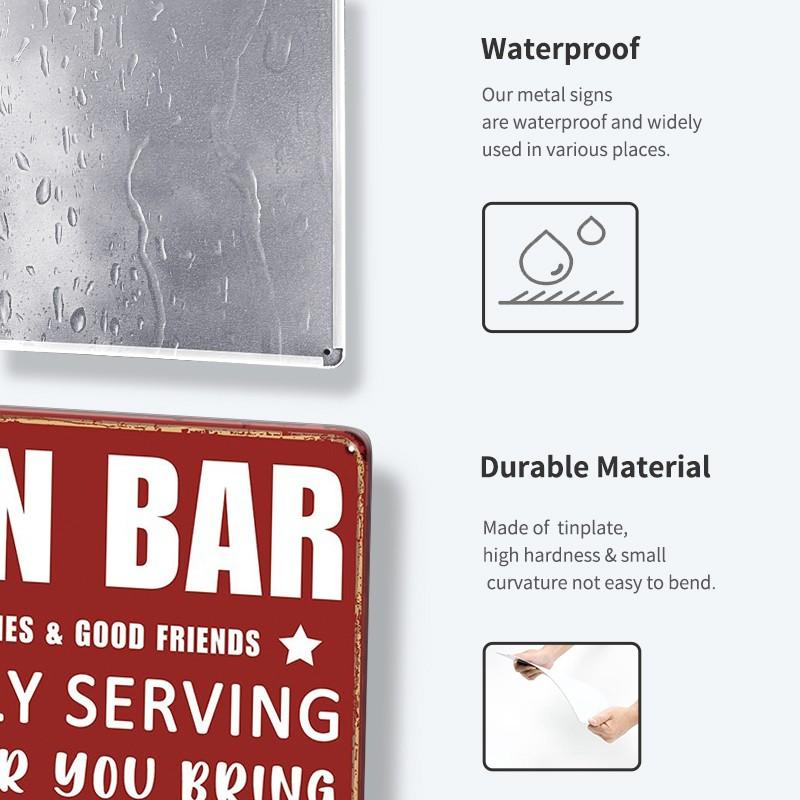 Funny Vintage Bar Sign - 'Proudly Serving Whatever You Bring' Metal Wall Decor for Home Bars & for Man Caves,  Room Decor