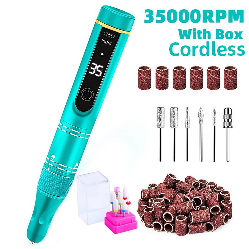 35000RPM Electric Nail Drill Machine Cordless Nail Sander for Nail Polish Rechargeable Portable Nail File for Acrylic Gel