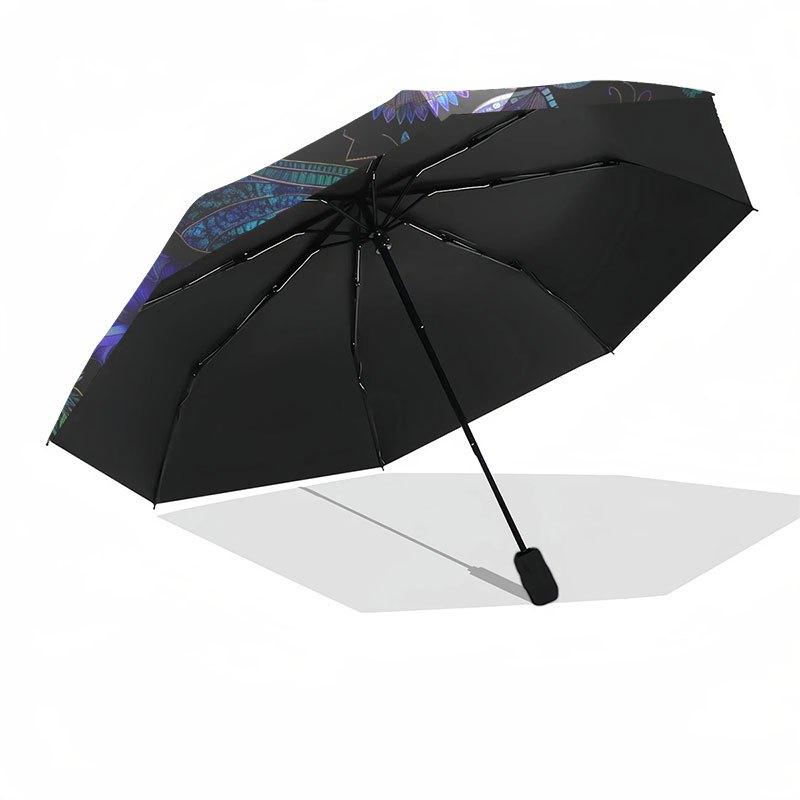 Blue Dragonfly Garden: A Vibrant Circular Art Print Umbrella, Cute Umbrella with Cute Design, Portable 3-Fold Compact Umbrella for Men & Women, Valent