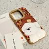 Brown Large Hole Leather Hat Little White Dog Apple 16promax Mobile Phone Case 14iphone15 Anti Fall and Anti Fingerprint