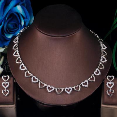 CMM Romantische Herzform Link Zirkonia Weißgold Farbe Halsband Halskette Ohrringe Sets