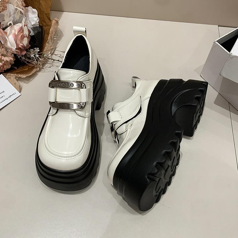 Fashion 8CM High Heels Casual Leather Shoes Women Chunky Loafers Comfortable Pumps High Platform Walking Shoes Woman New 2025 Autumn