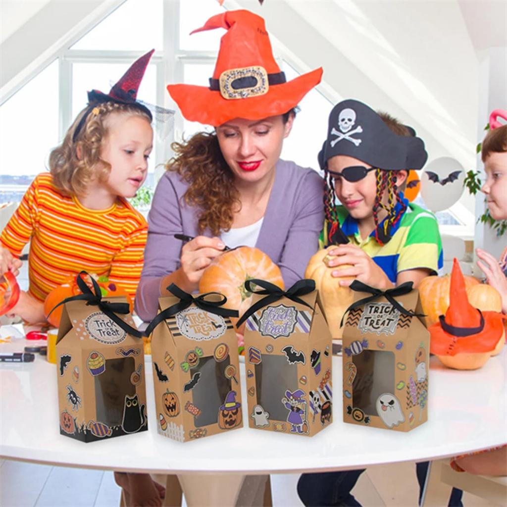 Halloween Gift Box Kraft Paper Box Clear Window Wrapping Treat Paper Pack Party Favor Versatile Holiday Wrapping  Bag