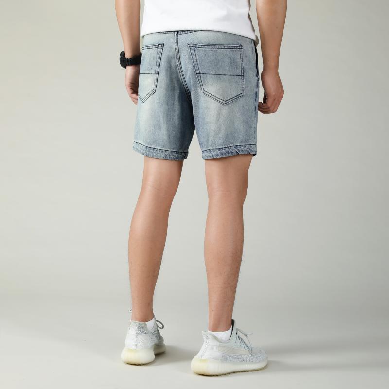 New Style Denim Shorts for Men's Summer Work Wear Washed and Worn-out Straight Leg Shorts for Men