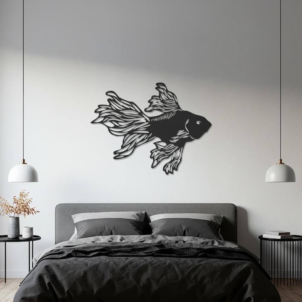 Elegant Metal Wall Art Goldfish Silhouette, Ocean Fish Sculpture for Living Room Bathroom Modern Coastal Home Decor