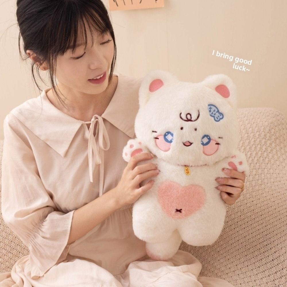 Standing White Cat Plush Pillow PP Cotton Black Cat Plush Doll Cute Cat Plush Toys  Home Decor
