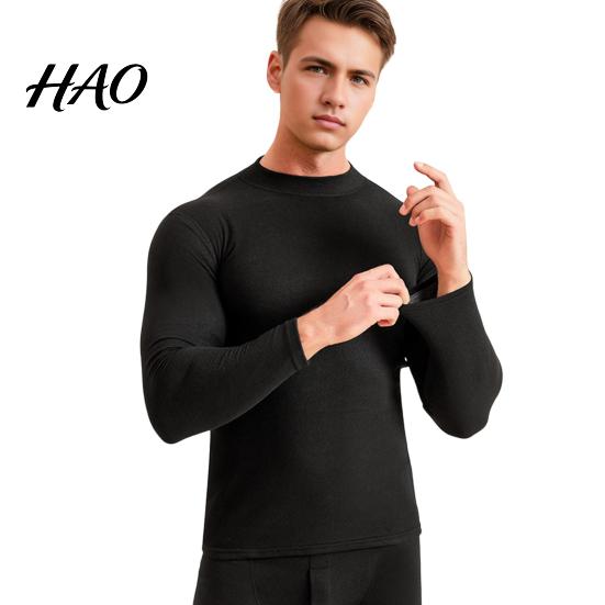 Comfortable Thermal Suit 2Pcs/Set Men Warm Outfit O-Neck Long Sleeve Top High Waist All-day Warmth Trousers Set Solid Color Slim Fit Breathable Bottom