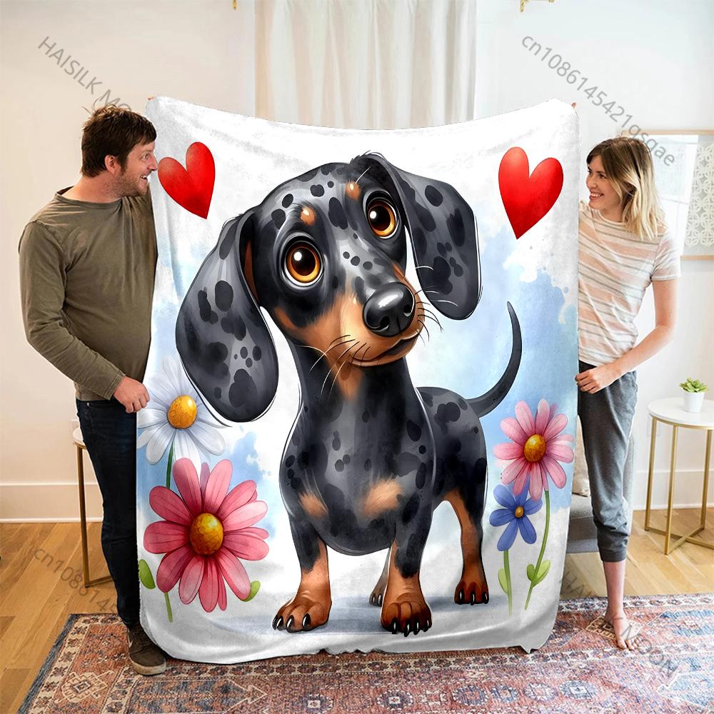 

Dachshund Flowers Print Blanket Warm Soft Fluffy Kids and Adults Sofa Bed Throw Blanket for Home Travel Camping Luxury Gifts 75x90cm