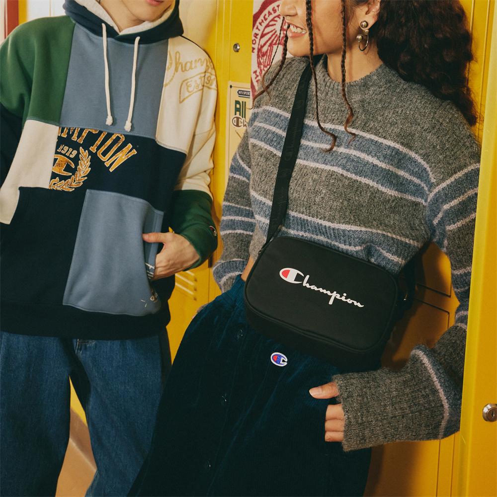 New Champion Polyvinyl Chloride Crossbody Bag Medium Size Unisex Black U3AACPU10