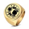 European Retro Round 22MM Laser-Engraved Cancer Crab Sun Star Stainless Steel Ring