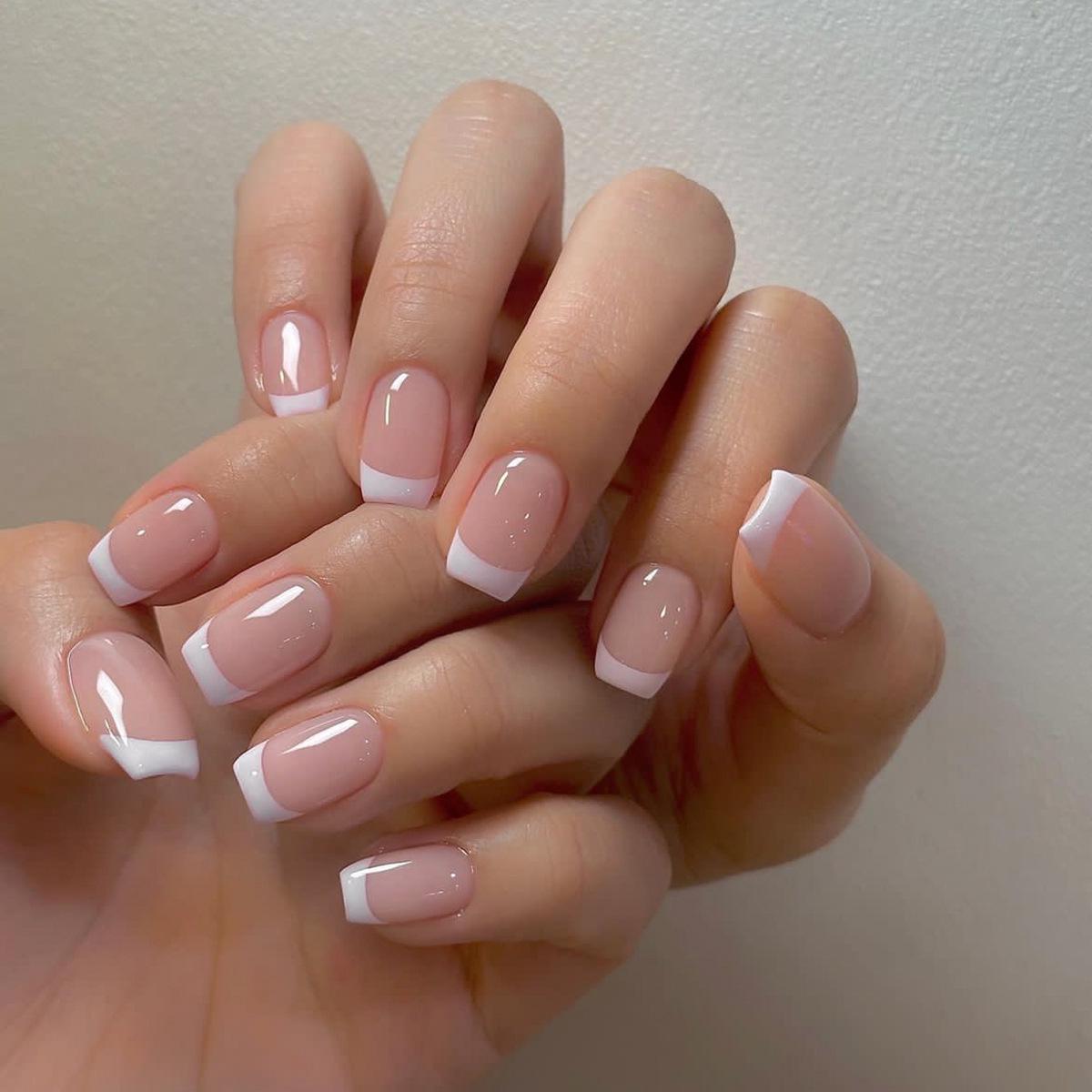 

Rectangular Nude White Edge Removable Wearable Nail Art Patches
