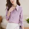 Women's Fashionable Purple Satin Long-Sleeve Shirt for Early Spring - Chic & Stylish OL Commute Wear.