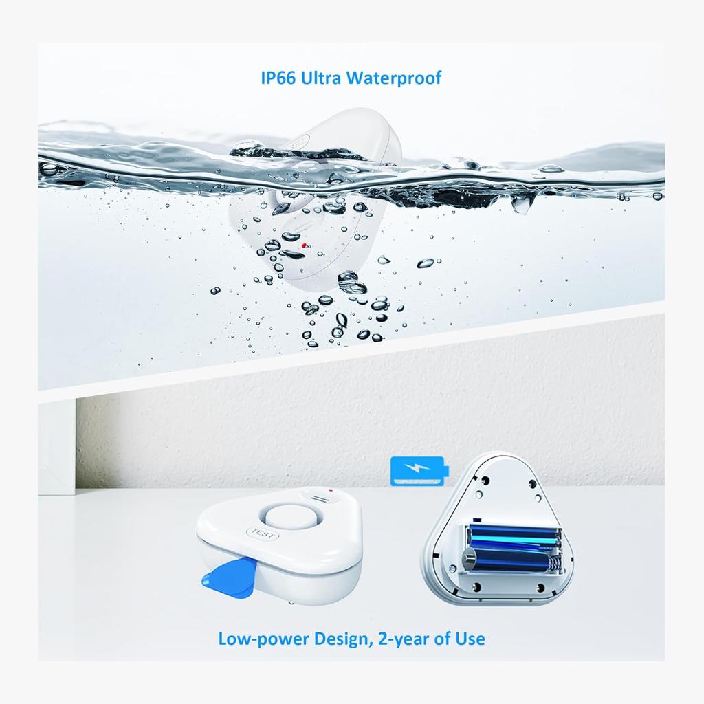 5 Pack Water Leak Detectors for Home, Stechro 4 Levels Adjustable Audio 0-120dB Water Sensor Alarm Leak Detector with Leak and Drip Alert, IP66 Water