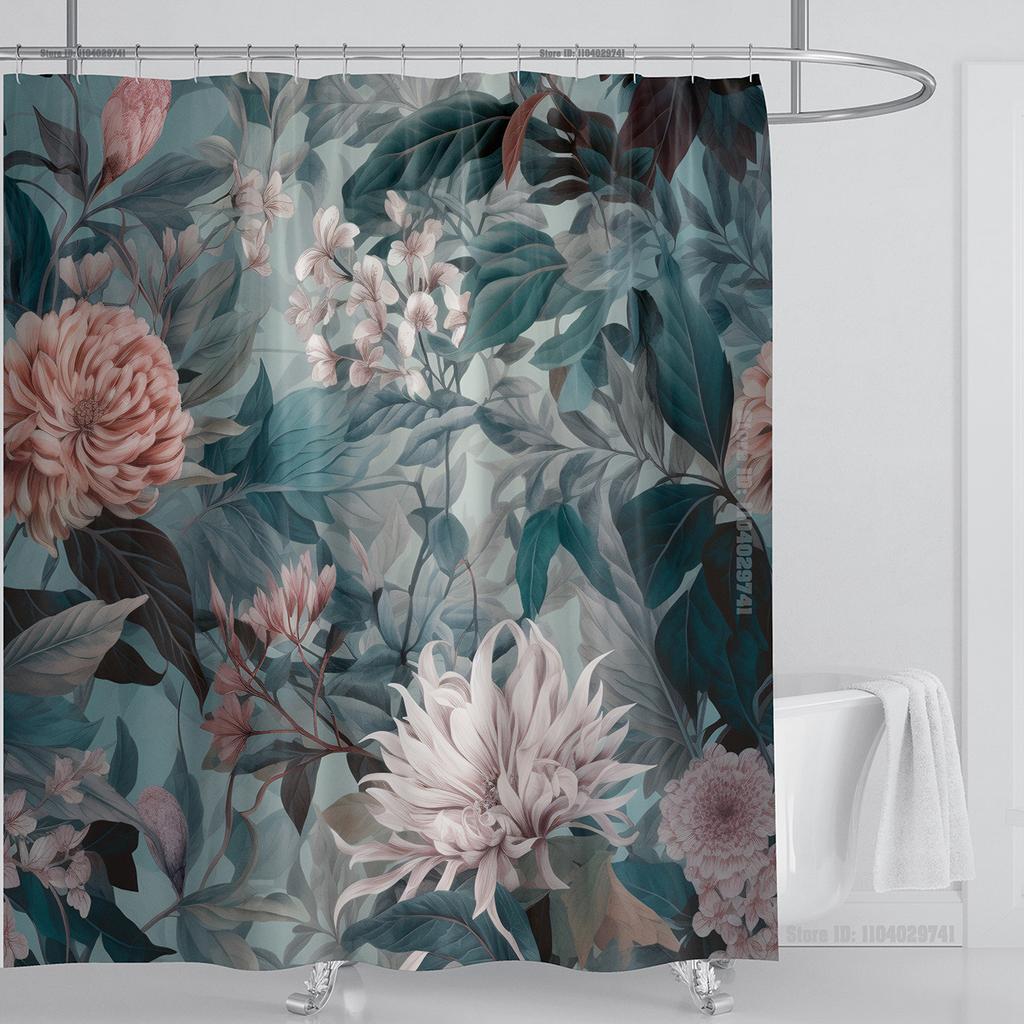 Aquatic Plants Floral Shower Curtain Waterproof Shower Curtain Polyester Fabric 3D Printed Curtain Bathroom Decoration With Hook