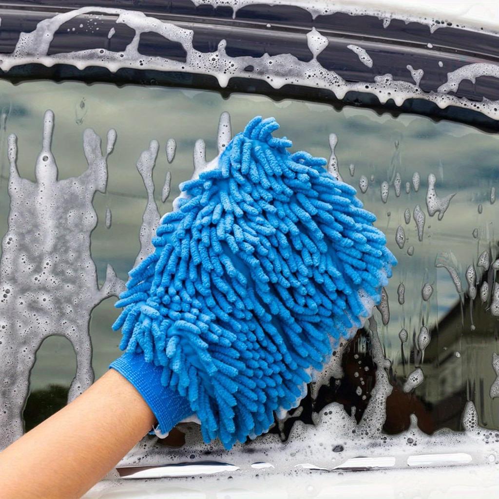 1 Stück Premium Weiche Chenille Autowaschhandschuhe - Beidseitiges Plüsch-Mikrofaser, Kratzfreie Reinigungshandschuhe für Autos, LKWs, Boote