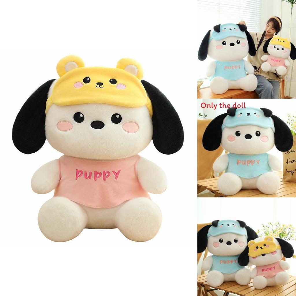 Plush Pochacco Dog Doll With Pink Eye Mask Large Gift For Kids And Collectors