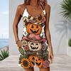 Women Plus Size Sleeveless Cami Short Romper Witch Potion Bottle Floral Celestial Print Jumpsuit With Side Pockets