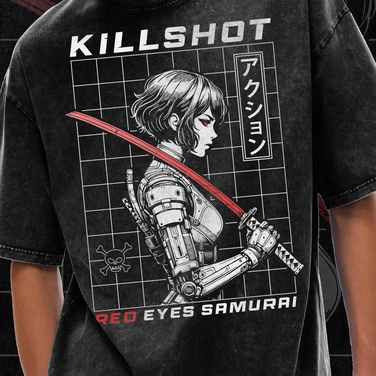 Red Eyes Samurai Shirt, Cyberpunk Shirt, Acid Wash Oversize T-Shirt - 250 GSM, Grunge & Goth Streetwear, Vintage Washed T-Shirt M
