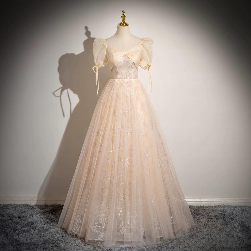 Champagne Evening Dress Summer New Elegant Bubble Sleeve Princess Dress Tutu Skirt Bar Mitzvah Student Art Exam Dress