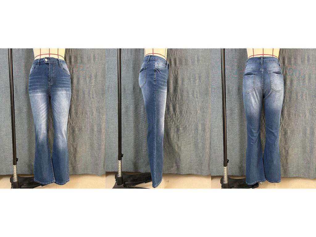 Women's Versatile Dark Blue Casual Denim Jeans, Micro-Flare, Elastic Mid-Waist, European & American Style, All-Season 2026