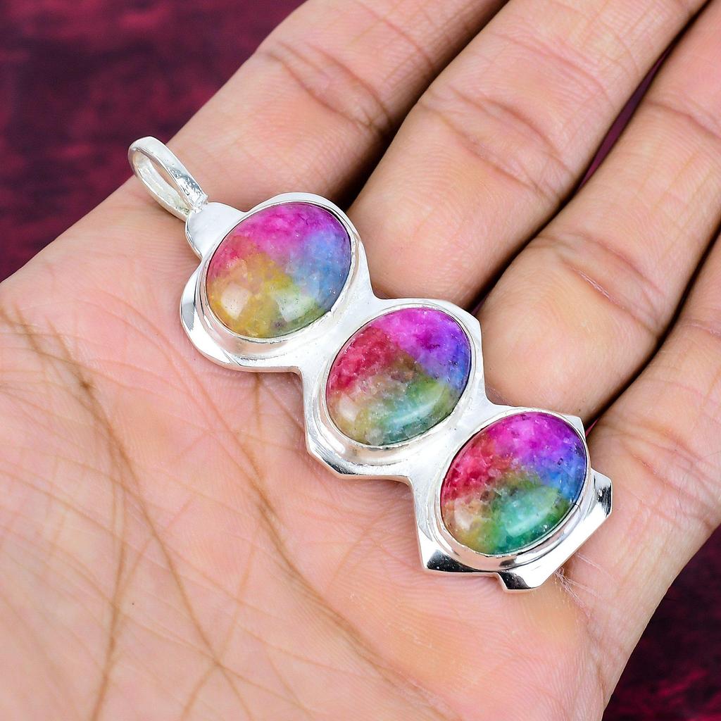 Rainbow Solar Quartz 925 Solid Sterling Silver Pendant, Handmade Gemstone Pendant Jewelry, Gifts For Wife Brand New Pendant