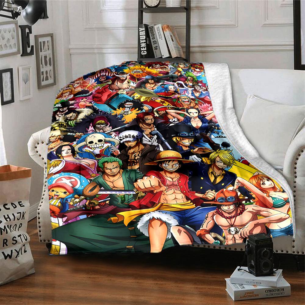 One Piece Characters Collage Flannel Blanket Super Soft Warm Cozy Blanket For Sofa Bed Office Travel Allseason Home Decor Gift