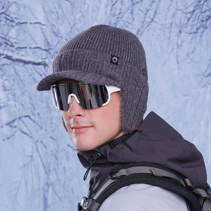Winter Ohrenschutzkappe Herren Kältefest Warm Gestrickte Baseballkappe Outdoor Reiten Fleece Mütze