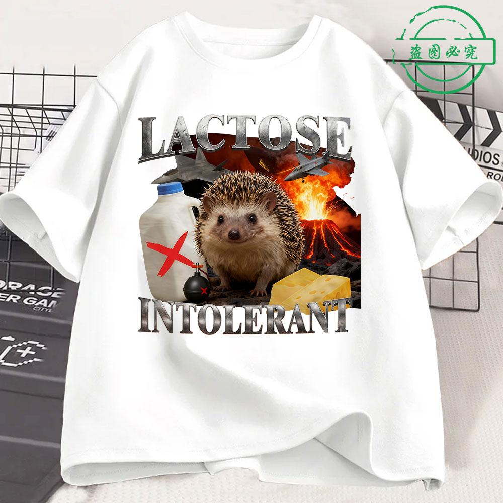 

Lactose Intolerance Fun Hedgehog Meme Tshirt 2026 New Hot Mens Womens Retro Fashion Short Sleeved Cotton Casual Tshirt L
