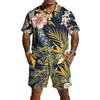 Conjunto casual de dos piezas para hombre con estampado, top ligero y transpirable con pantalones cortos de cordón