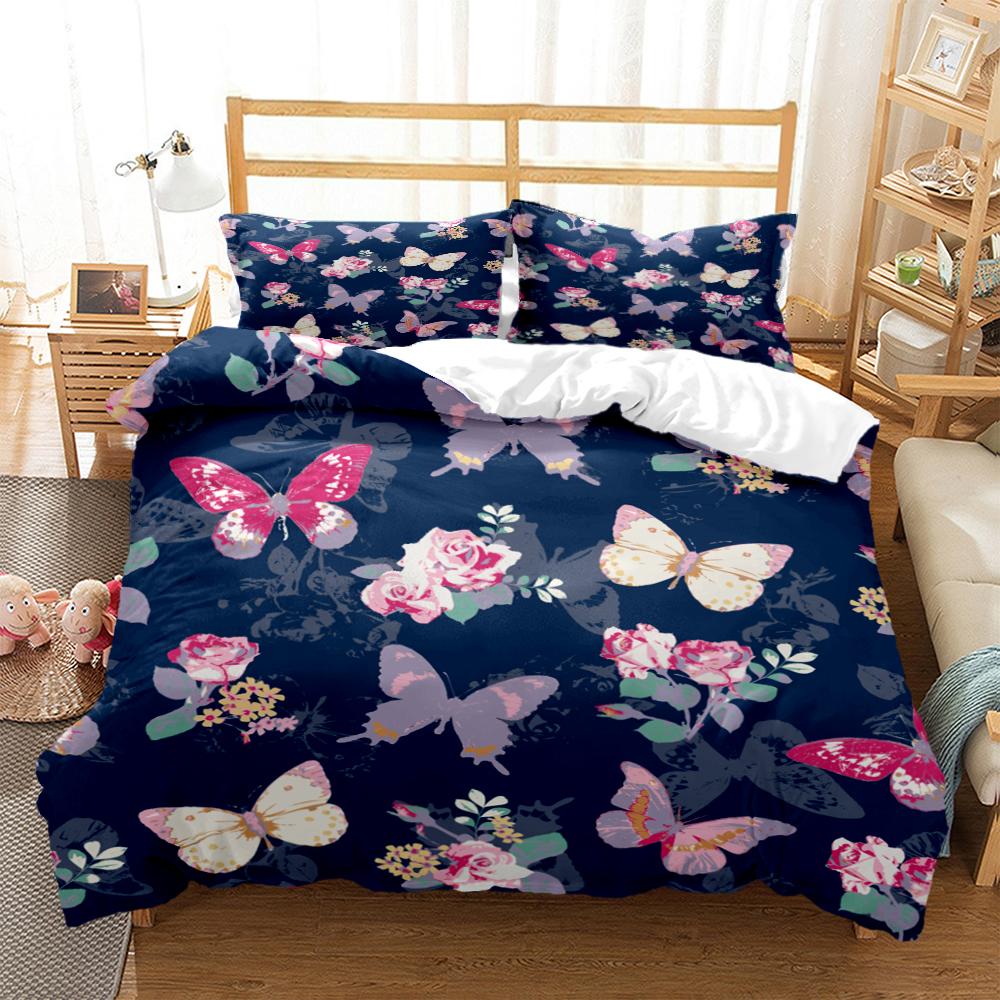 Cartoon Butterfly Hd Print Polyester Bedding SetsKids Or Adults For Beds Quilt Cover Pillowcase King Size Bedding Set