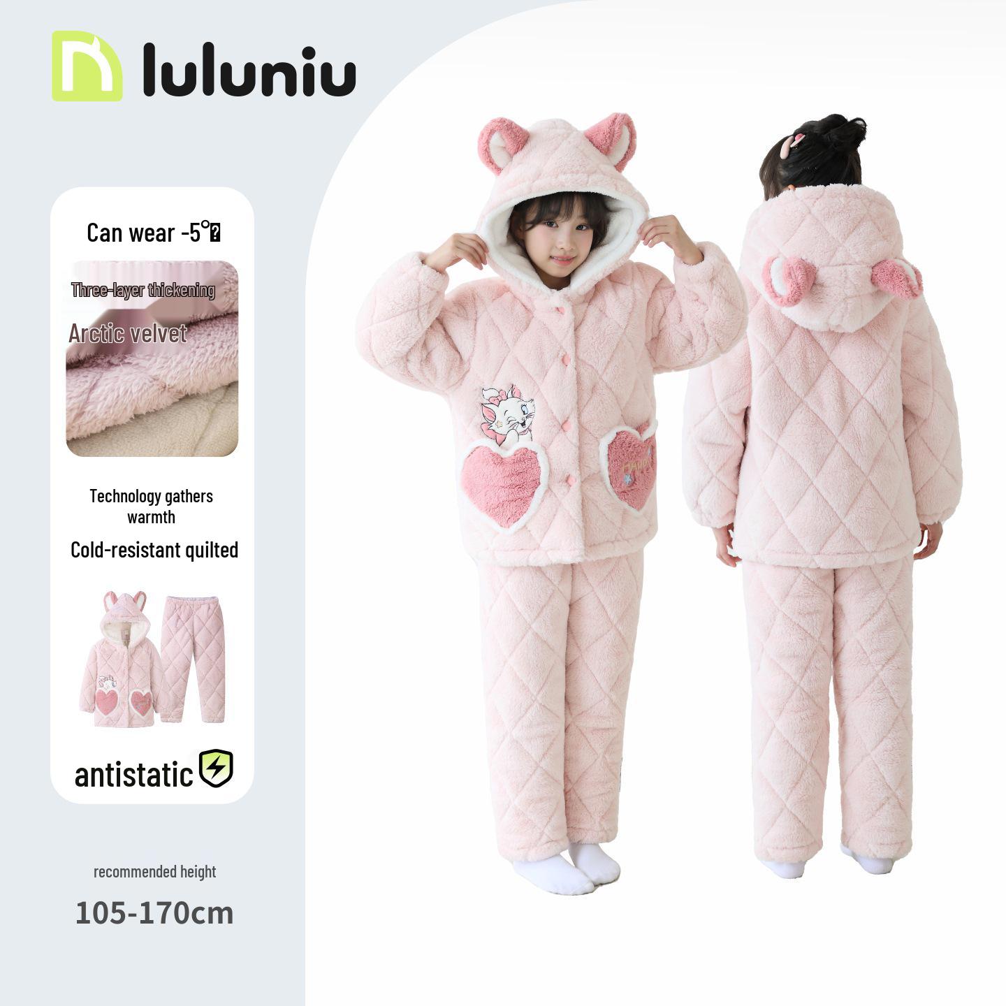 

Мультяжная фланелевая пижама для девочек: Толстый стеганый коралловый флис для зимы - Подходит для детей среднего и старшего возраста 110cm (Height 105-115)