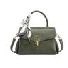 Retro Olive Green Genuine Leather Crossbody Bag with Scarf