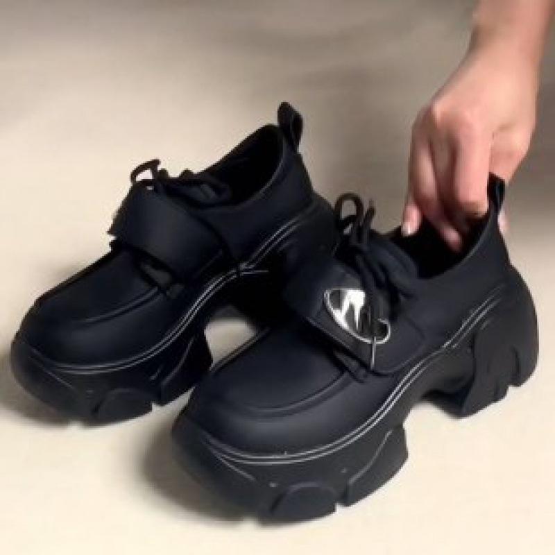 

Туфли женские на толстой подошве и толстом каблуке в британском стиле, маленькие кожаные туфли, женская обувь на одну педаль, одинарные туфли, глянцевые лоферы 40 матовый черный