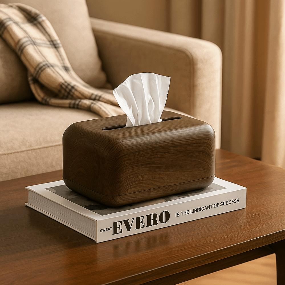 Ins Stil Imitation Träådring Servettlåda Multifunktionell Kreativ Skrivbords Papperslåda Halkfri Utsökt Hållare för Ansiktsservetter