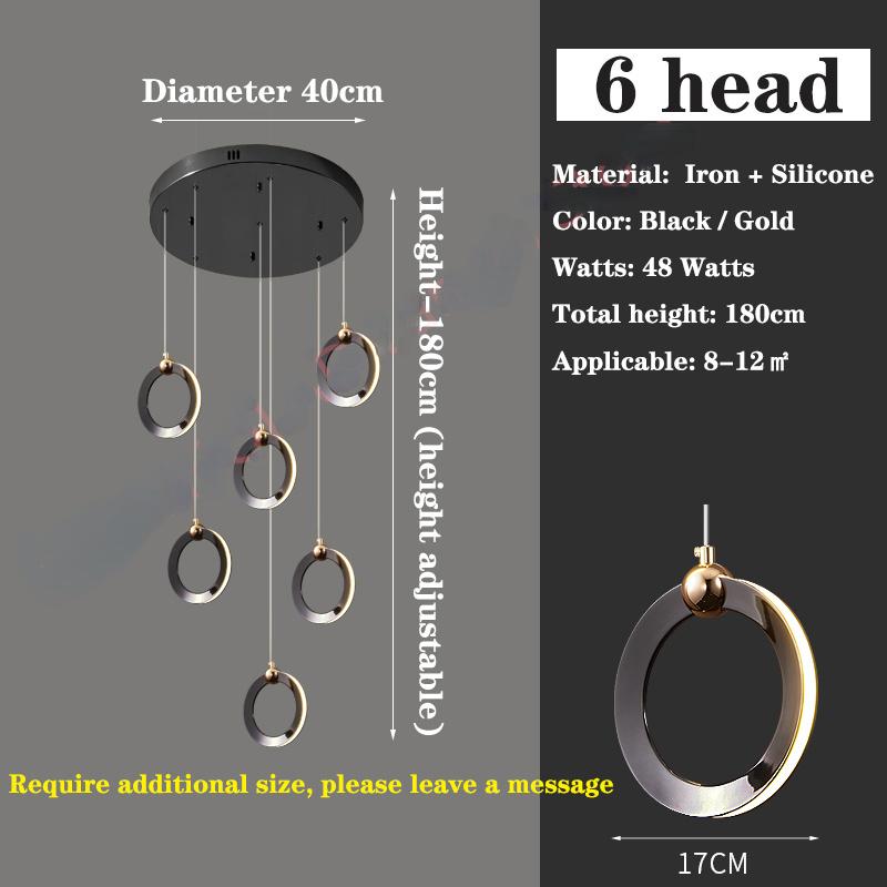 

Лестничная лампа, длинная люстра, дуплексное здание, современный минималистичный светильник, роскошная креативная вилла, лофт, кольцевая люстра для гостиной 6-head