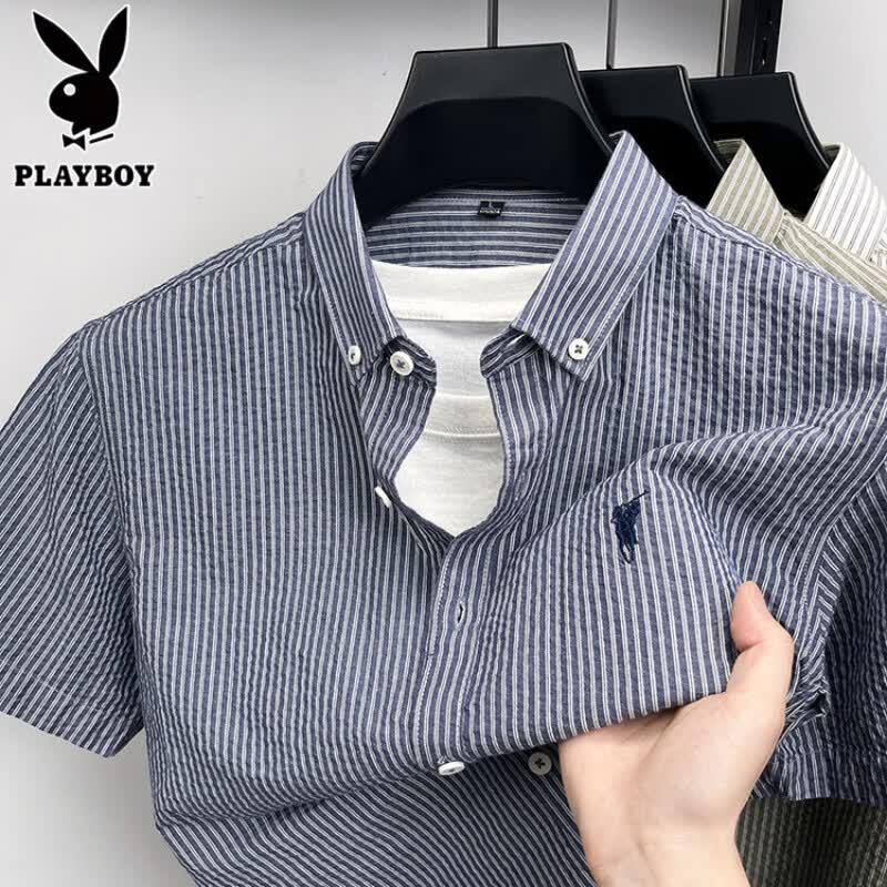 Playboy Men s Striped Short Sleeve Cotton Shirt 3XL
