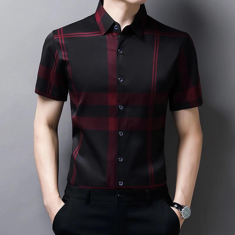 

New Men s Casual Printed Short Sleeved Lapel Shirt for Summer Fashion Comfort No Ironing Wrinkle Resistant Top 4XL червоний