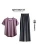 Plus Size Women's Yoga Short Sleeve & Long Pants Set - Summer Outdoor Running Quick-Dry Loose Sportswear