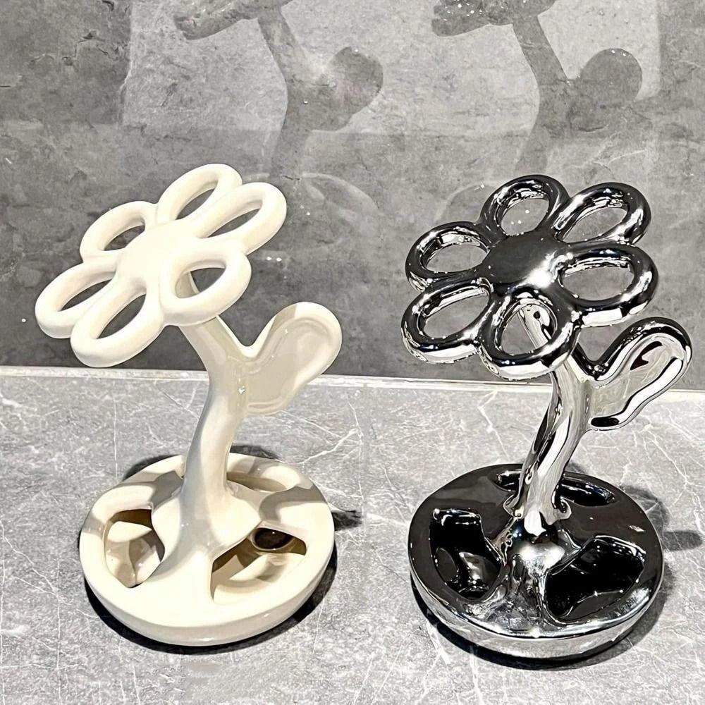 Ceramiczny Uchwyt na Szczoteczki do Zębów Kształt Kwiatu 6 Miejsc Uchwyt do Przechowywania w Łazience Odporny na Wilgoć Luksusowy Stojak na Szczoteczki do Zębów Artykuły Łazienkowe
