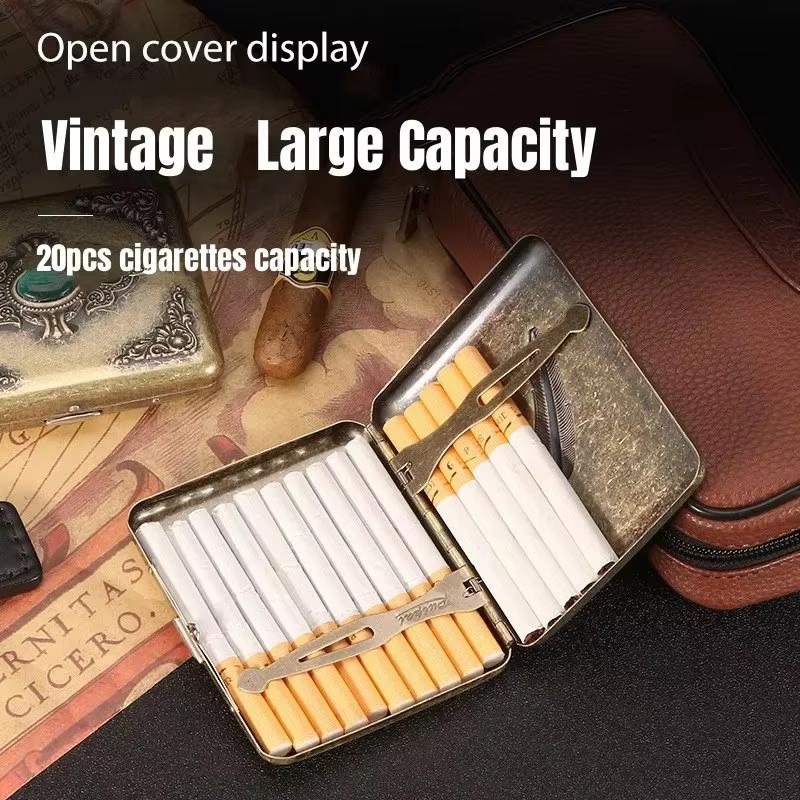 Vintage Metal Cigarette Case Box with Double Sided Spring Clip Open Retro Cigarete Case for Regular Cigarettes Men Gifts