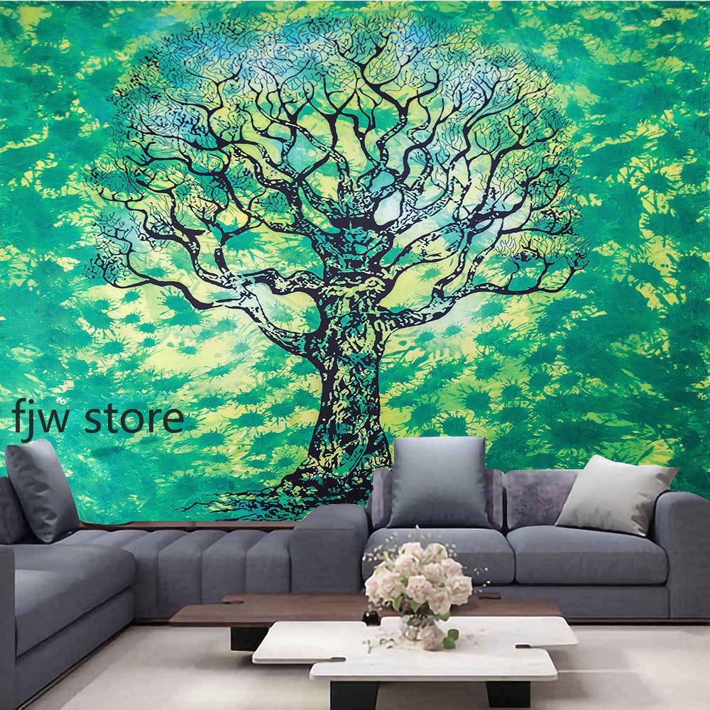 Home Decor Forest Night Ceiling Forest Tapestry Wall Hanging Psychedelic Tree and Moon Fabric Tapestry Tapiz